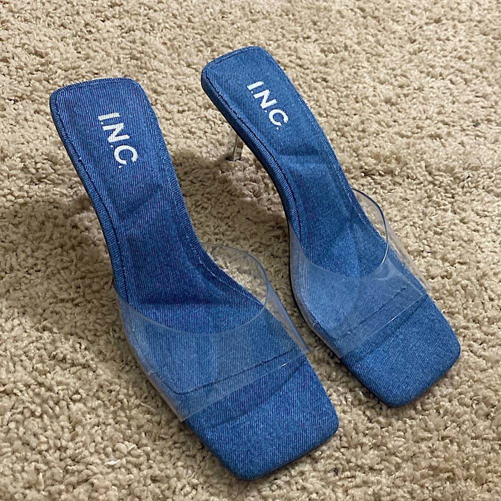 Inc NEW denim clear slip on heels size 8